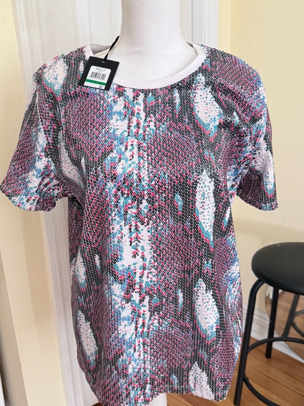 DKNY Women’s Pink Patterned Short Sleeve Top